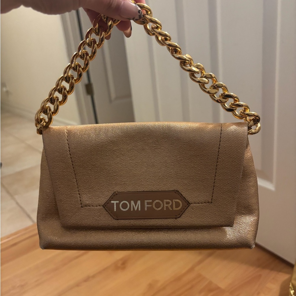 Tom Ford Label Coated Metallic Denim Shoulder Bag